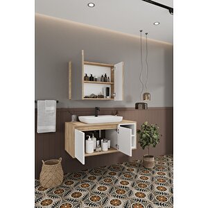 Lale Beyaz 100 Cm %100 Mdf Lavabolu Banyo Dolabı + Aynalı Dolap