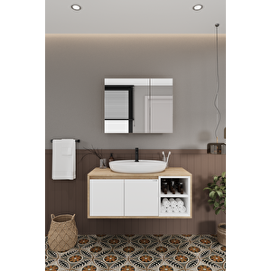 Lale Beyaz 100 Cm %100 Mdf Lavabolu Banyo Dolabı + Aynalı Dolap