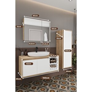 Lale Beyaz 100 Cm %100 Mdf Lavabolu Banyo Dolabı + Aynalı Dolap + Boy Dolabı