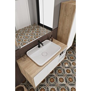 Lale Beyaz 100 Cm %100 Mdf Lavabolu Banyo Dolabı + Aynalı Dolap + Boy Dolabı
