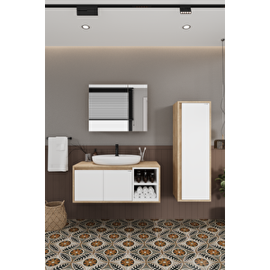 Lale Beyaz 100 Cm %100 Mdf Lavabolu Banyo Dolabı + Aynalı Dolap + Boy Dolabı