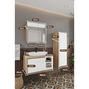 Lale Beyaz 80 Cm %100 Mdf Lavabolu Banyo Dolabı + Aynalı Dolap+ Boy Dolabı