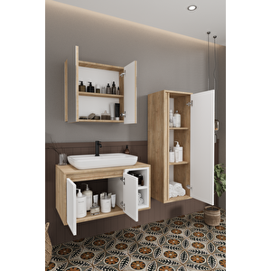 Lale Beyaz 80 Cm %100 Mdf Lavabolu Banyo Dolabı + Aynalı Dolap+ Boy Dolabı