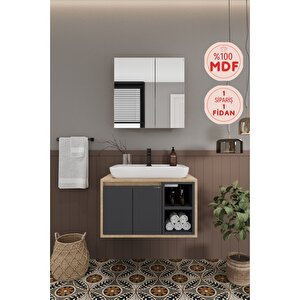 Lale 70 Cm %100 Mdf Lavabolu Banyo  Dolabı + Aynalı Dolap