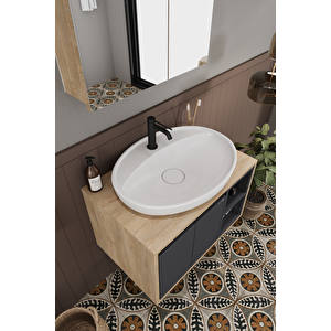 Lale 70 Cm %100 Mdf Lavabolu Banyo  Dolabı + Aynalı Dolap