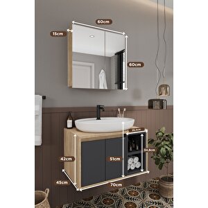 Lale 70 Cm %100 Mdf Lavabolu Banyo  Dolabı + Aynalı Dolap