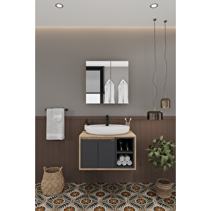 Lale 70 Cm %100 Mdf Lavabolu Banyo  Dolabı + Aynalı Dolap