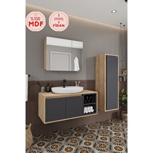 Lale 100 Cm %100 Mdf Lavabolu Banyo Dolabı + Aynalı Dolap + Boy Dolabı