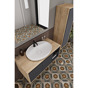 Lale 100 Cm %100 Mdf Lavabolu Banyo Dolabı + Aynalı Dolap + Boy Dolabı