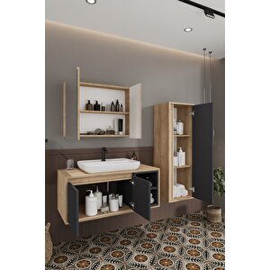 Lale 100 Cm %100 Mdf Lavabolu Banyo Dolabı + Aynalı Dolap + Boy Dolabı