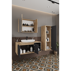 Lale 100 Cm %100 Mdf Lavabolu Banyo Dolabı + Aynalı Dolap + Boy Dolabı
