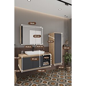 Lale 100 Cm %100 Mdf Lavabolu Banyo Dolabı + Aynalı Dolap + Boy Dolabı