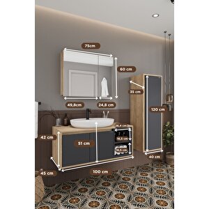 Lale 100 Cm %100 Mdf Lavabolu Banyo Dolabı + Aynalı Dolap + Boy Dolabı