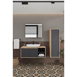 Lale 100 Cm %100 Mdf Lavabolu Banyo Dolabı + Aynalı Dolap + Boy Dolabı