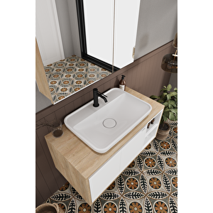 Lale Beyaz 90 Cm %100 Mdf Lavabolu Banyo Dolabı + Aynalı Dolap