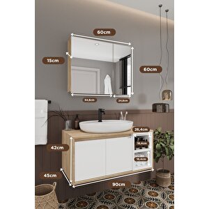 Lale Beyaz 90 Cm %100 Mdf Lavabolu Banyo Dolabı + Aynalı Dolap