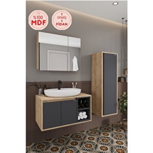 Lale 90 Cm %100 Mdf Lavabolu Banyo Dolabı + Boy Dolabı