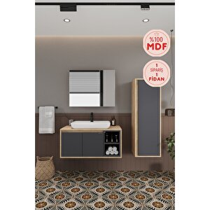 Lale 90 Cm %100 Mdf Lavabolu Banyo Dolabı + Boy Dolabı
