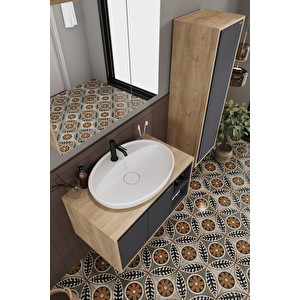 Lale 90 Cm %100 Mdf Lavabolu Banyo Dolabı + Boy Dolabı