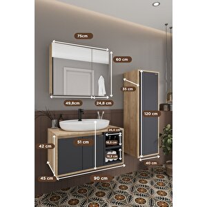 Lale 90 Cm %100 Mdf Lavabolu Banyo Dolabı + Boy Dolabı