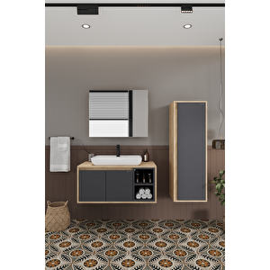 Lale 90 Cm %100 Mdf Lavabolu Banyo Dolabı + Boy Dolabı