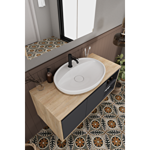 Lale 100 Cm %100 Mdf Lavabolu Banyo Dolabı + Aynalı Dolap