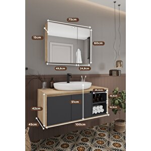 Lale 100 Cm %100 Mdf Lavabolu Banyo Dolabı + Aynalı Dolap