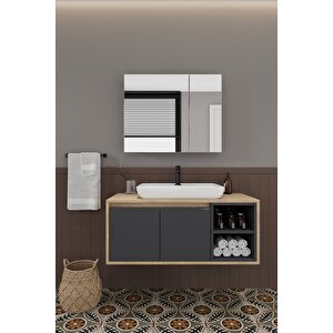 Lale 100 Cm %100 Mdf Lavabolu Banyo Dolabı + Aynalı Dolap