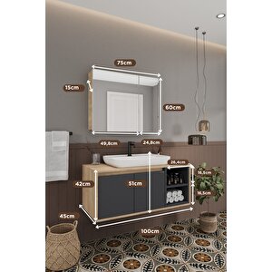 Lale 100 Cm %100 Mdf Lavabolu Banyo Dolabı + Aynalı Dolap