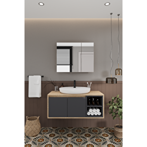Lale 100 Cm %100 Mdf Lavabolu Banyo Dolabı + Aynalı Dolap
