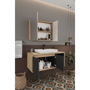Lale 100 Cm %100 Mdf Lavabolu Banyo Dolabı + Aynalı Dolap