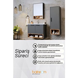 Lale 100 Cm %100 Mdf Lavabolu Banyo Dolabı + Aynalı Dolap