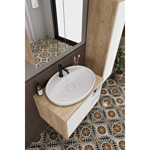 Lale Beyaz 70 Cm Set  %100 Mdf Lavabolu Banyo Dolabı + Aynalı Dolap + Boy Dolabı