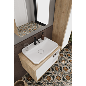 Lale Beyaz 70 Cm Set  %100 Mdf Lavabolu Banyo Dolabı + Aynalı Dolap + Boy Dolabı