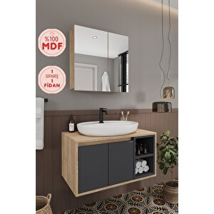 Lale 80 Cm %100 Mdf Lavabolu Banyo Dolabı + Aynalı Dolap