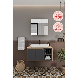 Lale 80 Cm %100 Mdf Lavabolu Banyo Dolabı + Aynalı Dolap