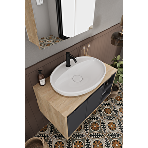 Lale 80 Cm %100 Mdf Lavabolu Banyo Dolabı + Aynalı Dolap