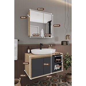 Lale 80 Cm %100 Mdf Lavabolu Banyo Dolabı + Aynalı Dolap