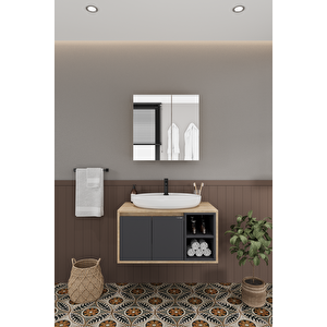 Lale 80 Cm %100 Mdf Lavabolu Banyo Dolabı + Aynalı Dolap