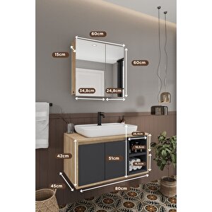 Lale 80 Cm %100 Mdf Lavabolu Banyo Dolabı + Aynalı Dolap