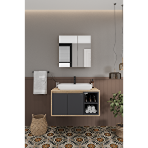 Lale 80 Cm %100 Mdf Lavabolu Banyo Dolabı + Aynalı Dolap