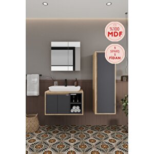 Lale 70 Cm Set  %100 Mdf Lavabolu Banyo Dolabı + Aynalı Dolap + Boy Dolabı