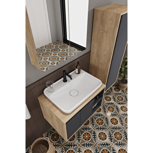 Lale 70 Cm Set  %100 Mdf Lavabolu Banyo Dolabı + Aynalı Dolap + Boy Dolabı