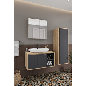 Lale 70 Cm Set  %100 Mdf Lavabolu Banyo Dolabı + Aynalı Dolap + Boy Dolabı
