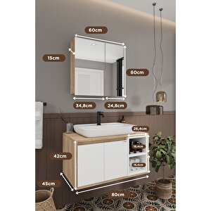 Lale Beyaz 80 Cm %100 Mdf Lavabolu Banyo Dolabı + Aynalı Dolap