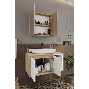 Lale Beyaz 80 Cm %100 Mdf Lavabolu Banyo Dolabı + Aynalı Dolap