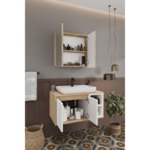 Lale Beyaz 80 Cm %100 Mdf Lavabolu Banyo Dolabı + Aynalı Dolap