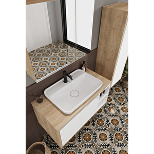 Lale Beyaz 90 Cm %100 Mdf Lavabolu Banyo Dolabı + Boy Dolabı