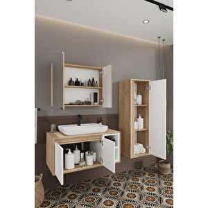 Lale Beyaz 90 Cm %100 Mdf Lavabolu Banyo Dolabı + Boy Dolabı