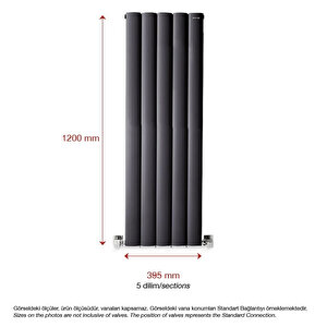 1200x395mm Lilac Dikey Antrasit Alüminyum Radyatör